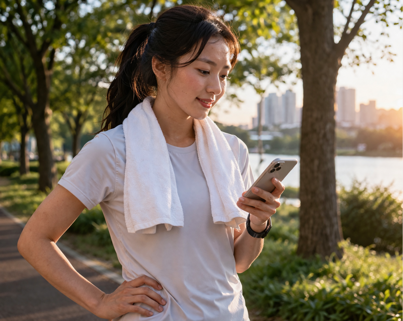 러닝 기록 앱을 확인하는 초보 러너