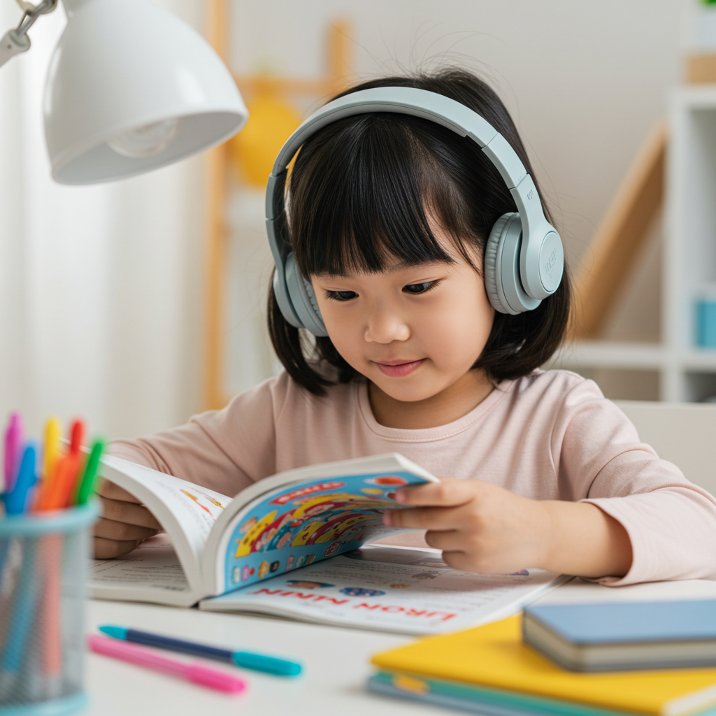 이미지 생성 헤드폰 음악감상 영어공부 어학공부 어린이