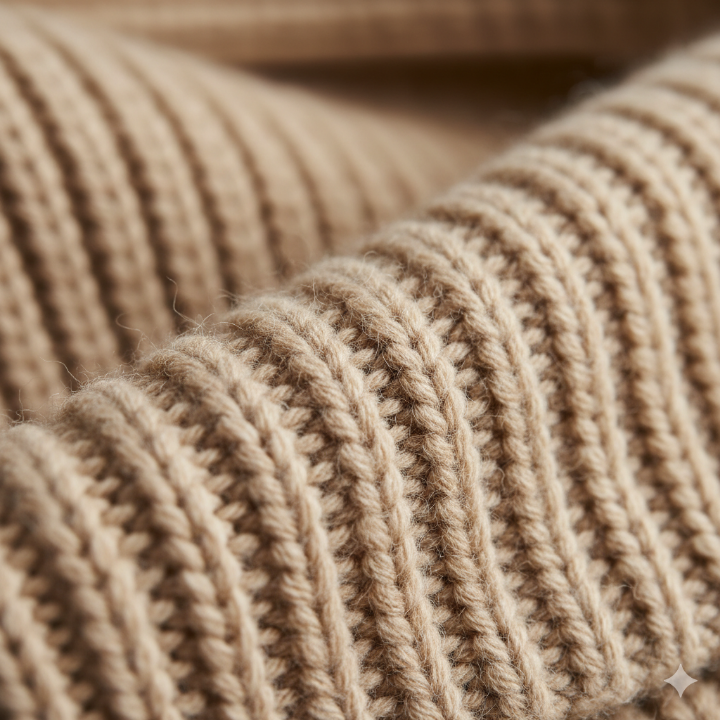 고급스러운 캐시미어 니트의 질감이 보이는 클로즈업 사진