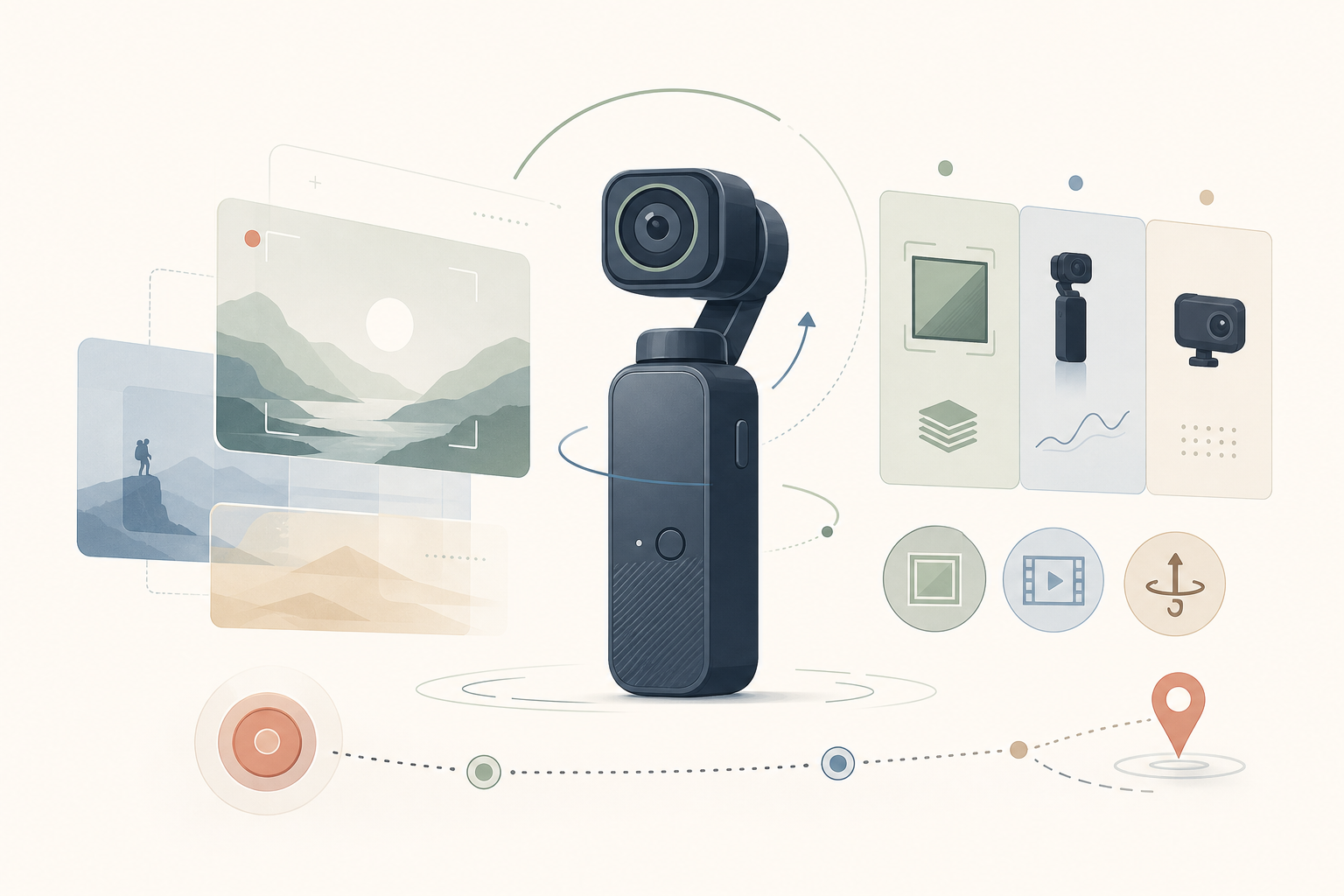 Insta360 Luna Ultra 브이로그 카메라 예약 소식을 포켓 짐벌 카메라 형태로 표현한 일러스트