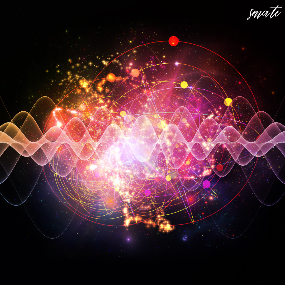 양자신청 또는 우주 에너지를 불편함을 느끼는 레저 트럭, 일하는 사람들 및 고통스러운 모양의 원으로 추상적인 우주 에너지 예술 작품입니다.