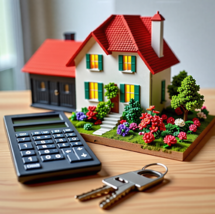 집 모형, 열쇠, 계산기