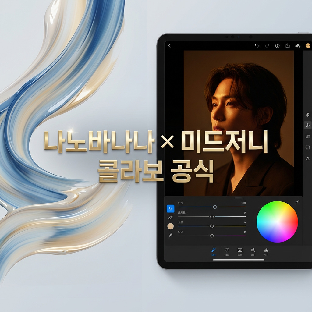 &ldquo;나노바나나와 미드저니 콜라보를 상징하는 AI 스타일 그래픽 이미지&rdquo;