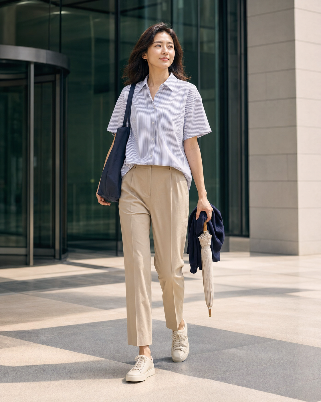 결론부터: 한 벌로 버티지 말고 두 단계로 입으세요처럼 색과 아이템을 연결해 전체 착장을 정돈한 코디입니다.