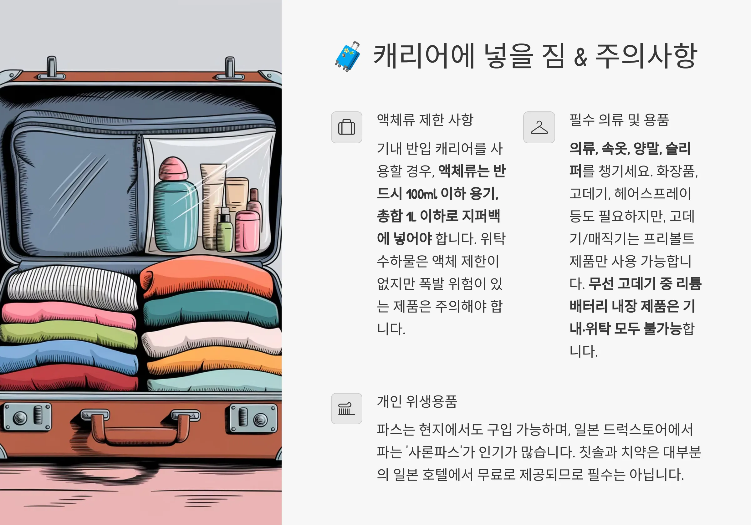 기내 반입용 캐리어에 넣을 짐
