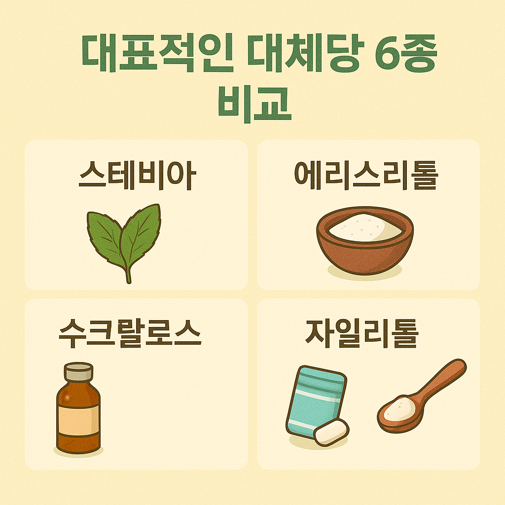대체당 6종 비교 스테비아 에리스톨 스쿠랄로스 자일리톨 말리톨 알룰로스