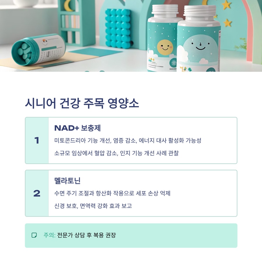 시니어 건강을 위한 NAD+ 보충제와 멜라토닌 핵심 설명