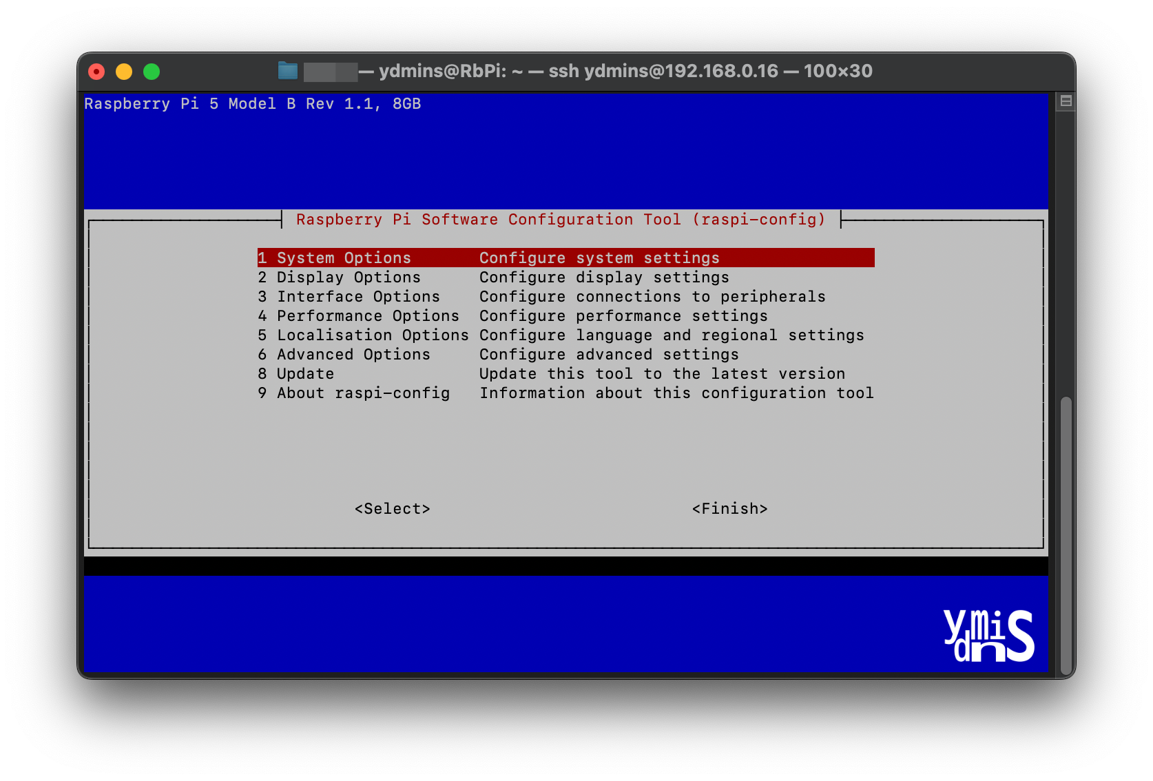 Personal Server Build - Raspberry Pi SSH Connection - 시스템 설정 페이지 모습이다.