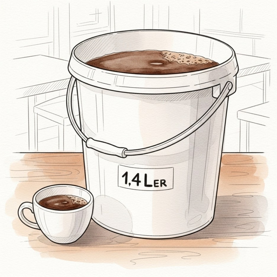 일반 컵과 대조되는 거대한 자이언트 버킷의 모습