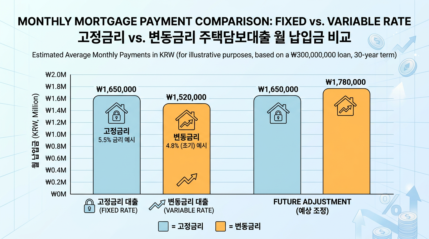 고정금리와 변동금리 주담대 월 상환액을 비교하는 막대 그래프