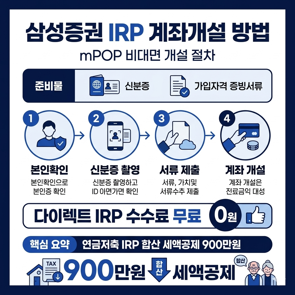 삼성증권 IRP 계좌개설 방법 총정리｜mPOP 비대면 개설&middot;준비서류&middot;개설 후 체크포인트 인포그래픽
