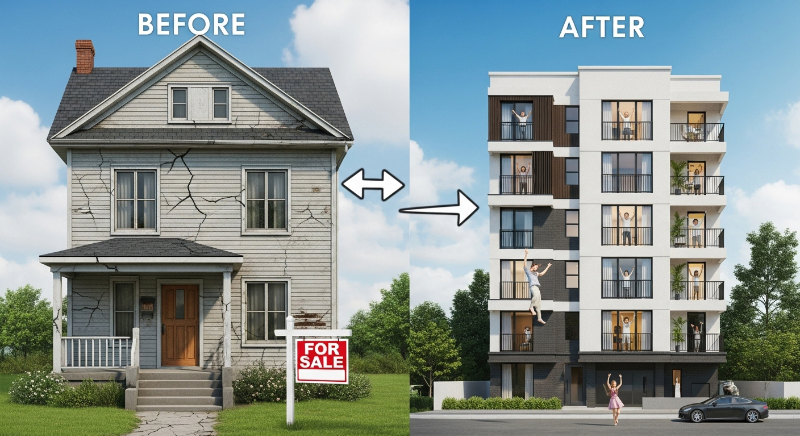 낡은 2층 주택이 현대적인 5층 건물로 변한 비포 애프터 모습