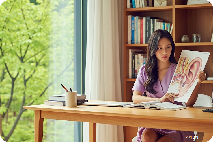 귀 건강의 중요성을 생각하는 여주인공