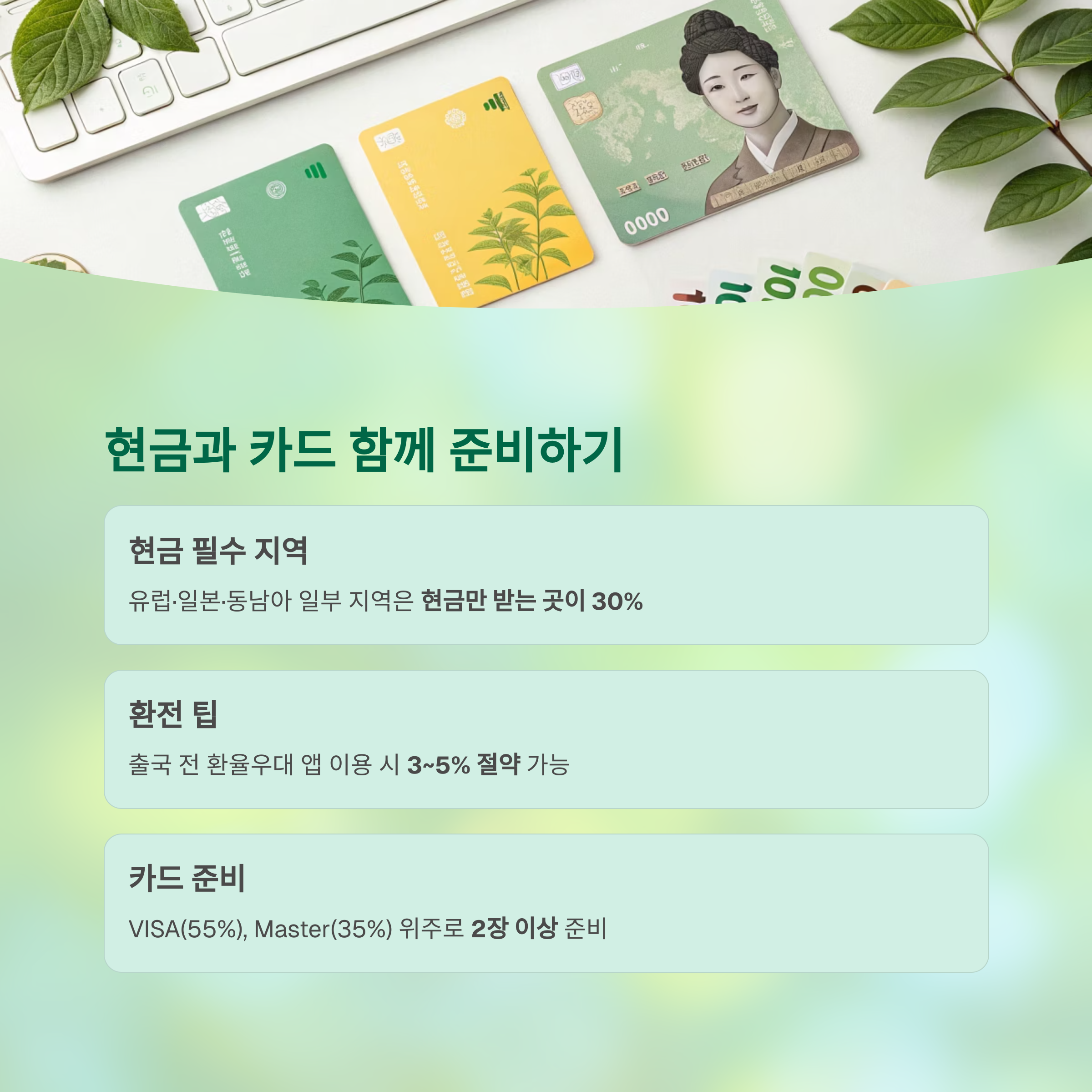 현금과 카드 함께 준비하기