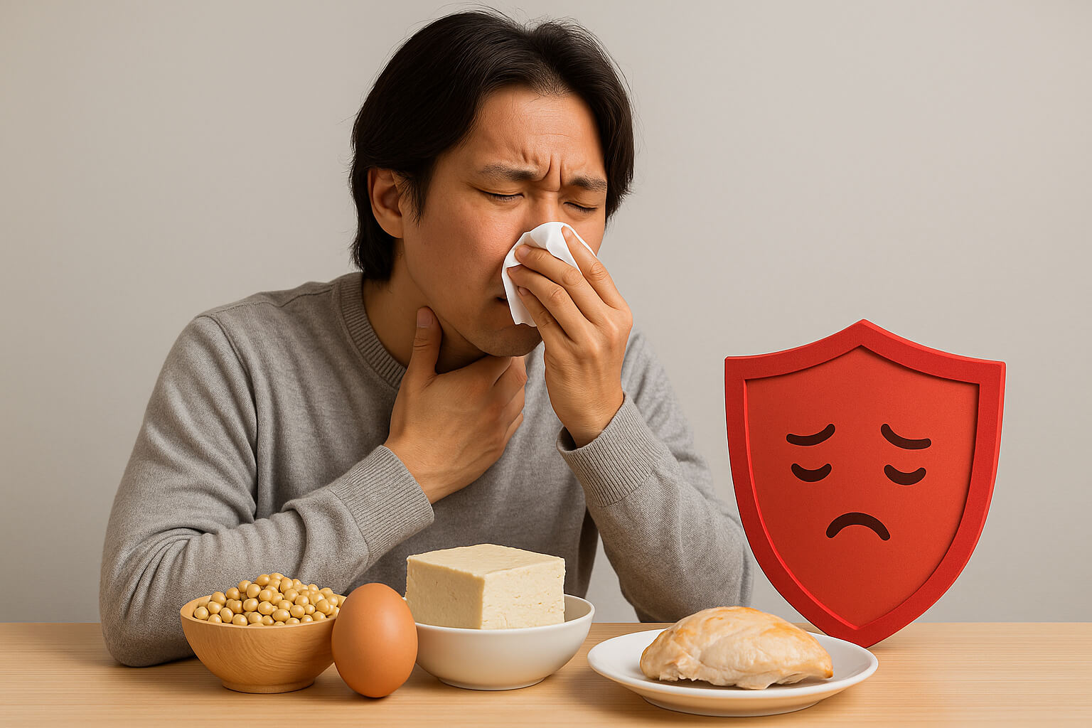 단백질 부족으로 감기에 자주 걸리는 사람의 모습(출처:자체제작)