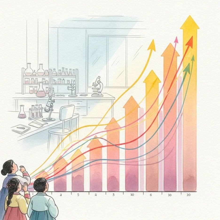 성장하는 기업의 재무 그래프와 연구실.