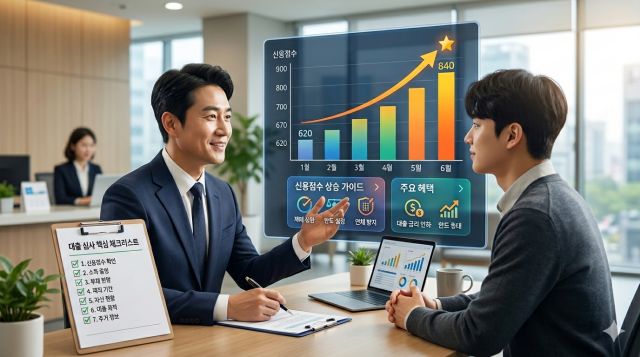 신용점수 올리는 방법과 대출 심사 기준을 설명하는 금융 가이드 이미지