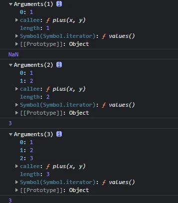 arguments console result