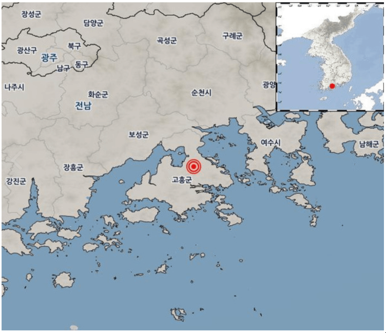 지진 발원지_전북 진안군(좌), 전남 고흥군(우)_출처: 기상청