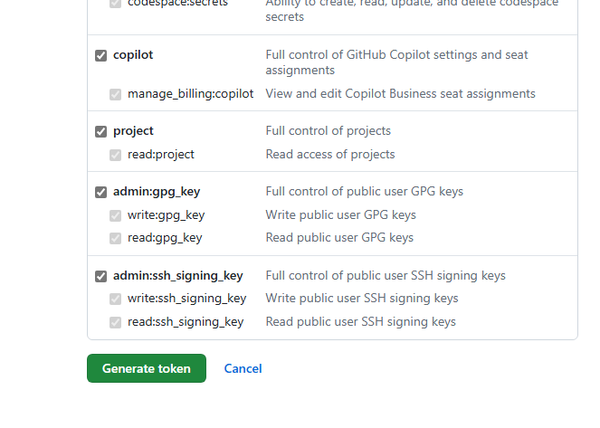 "Generate token"(토큰 생성) 버튼