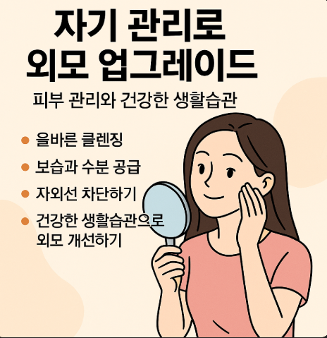 피부 관리와 건강한 생활습관에 관련한 이미지