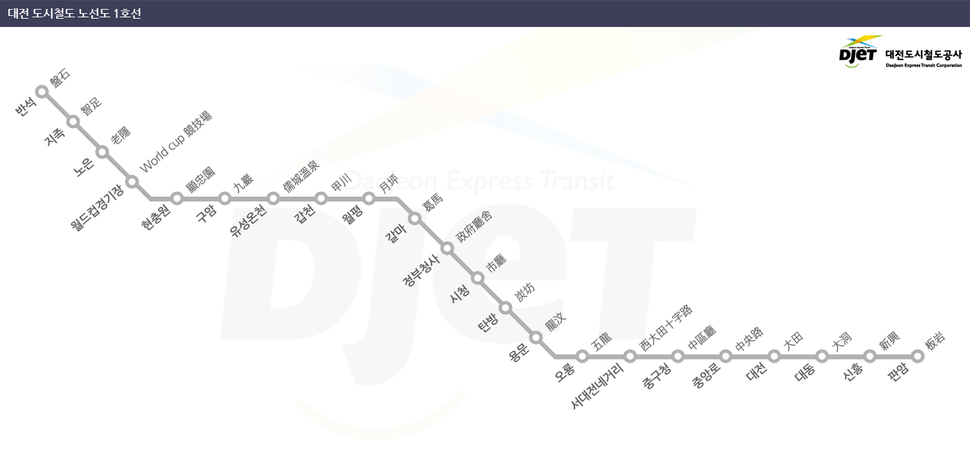 대전 지하철 중국어 일본어 노선도