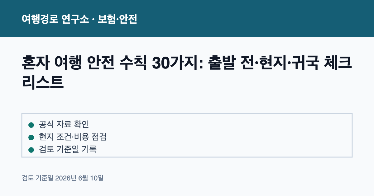 혼자 여행 안전 수칙 30가지: 출발 전·현지·귀국 체크리스트 안내 이미지
