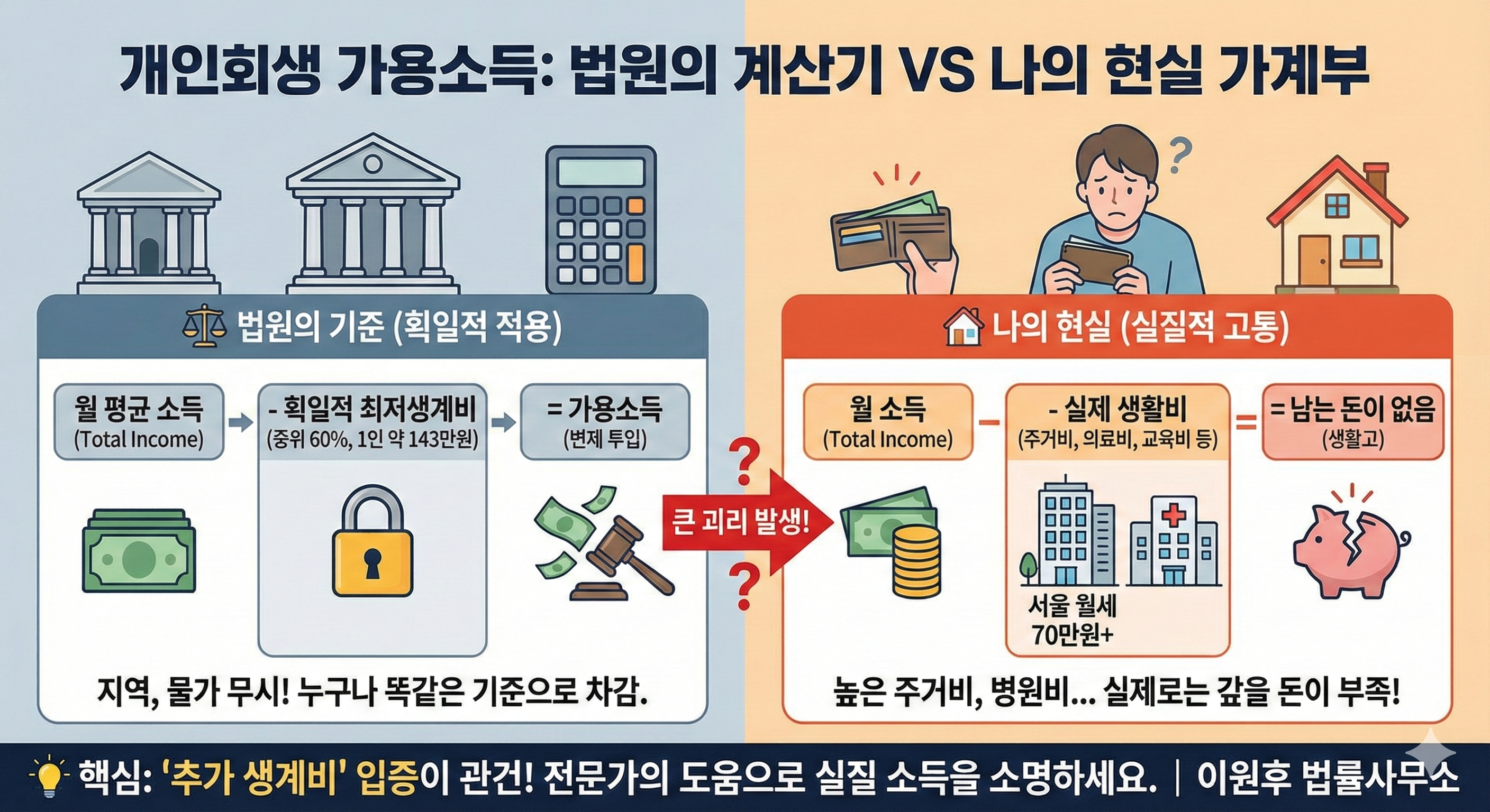 월급 250만 원인데 150만 원 내라고요? 개인회생 가용소득 줄이는 결정적 차이