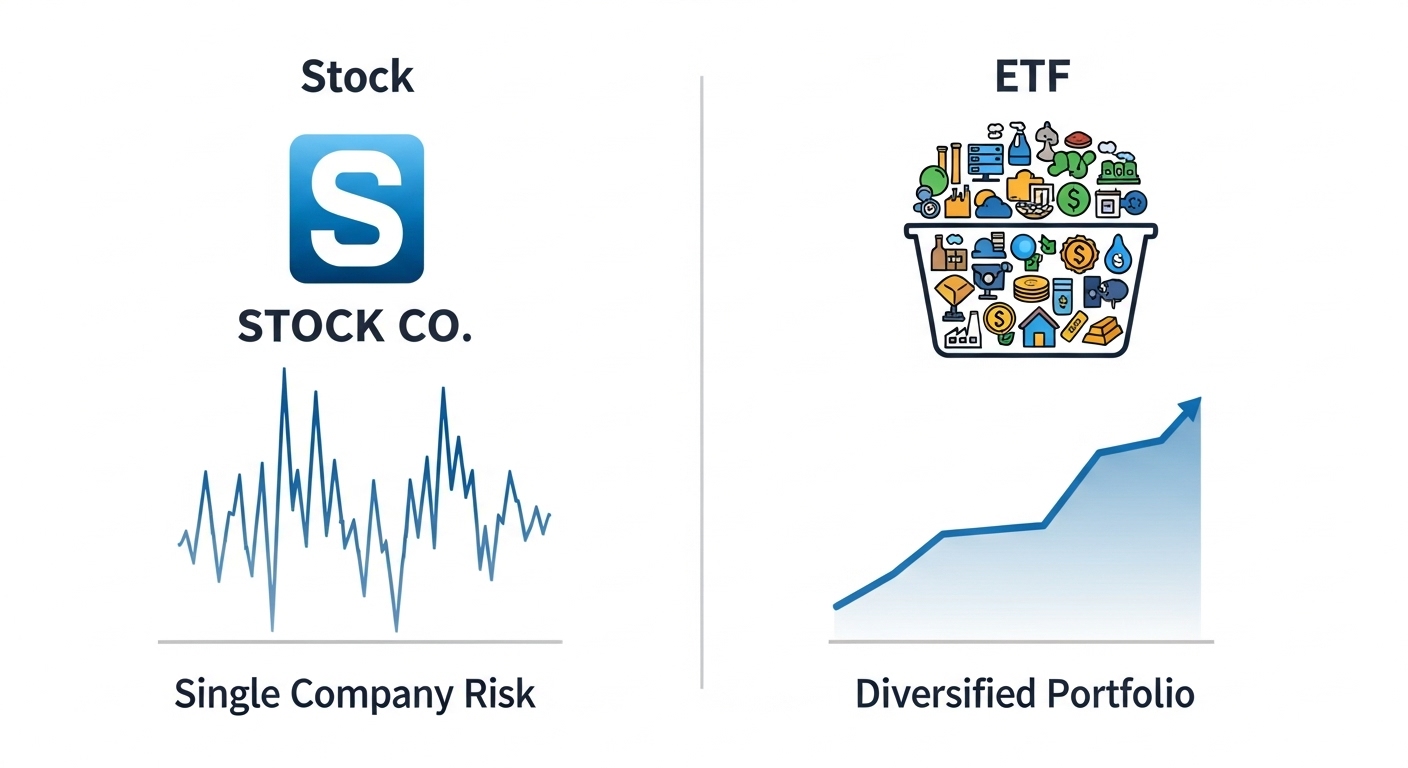 개별 주식과 ETF의 분산 투자 및 위험도를 시각적으로 비교한 다이어그램