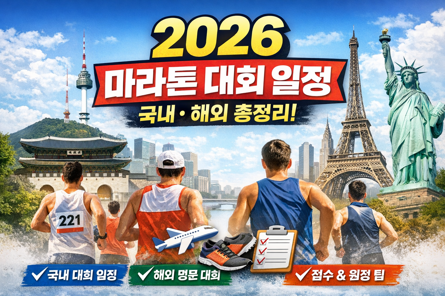 2026년 러너들을 위한 마라톤 대회 일정 총정리 (국내·해외 유명 대회)|접수 포인트 & 원정 팁
