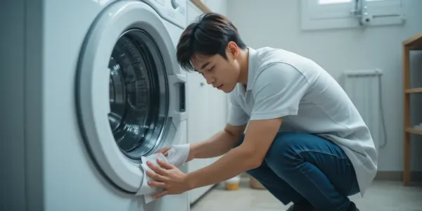세탁기 필터 청소 장면