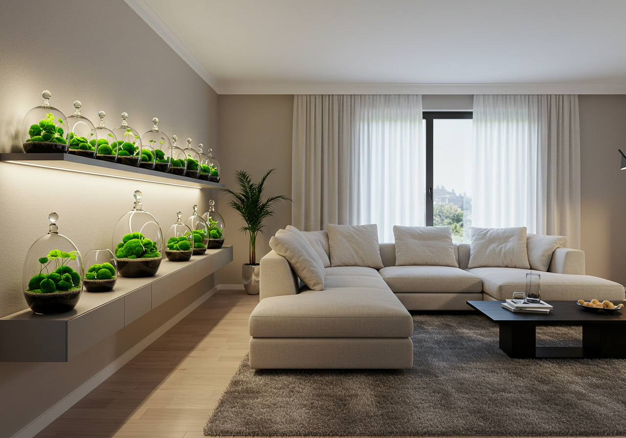 인테리어 소품으로 꾸며진 마리모 테라리움