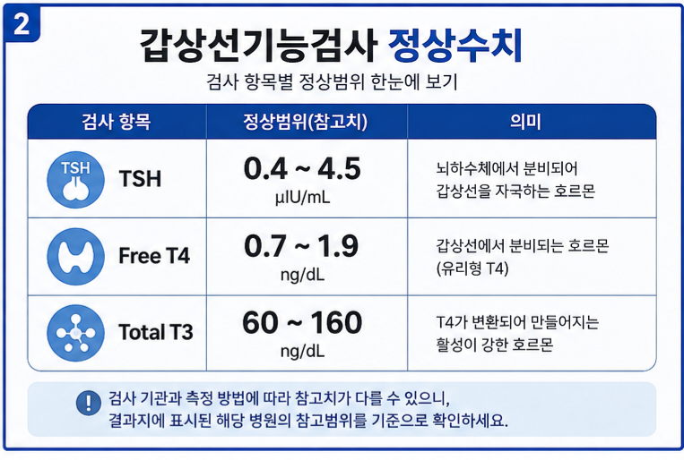 갑상선기능검사 TSH T3 T4 정상수치표