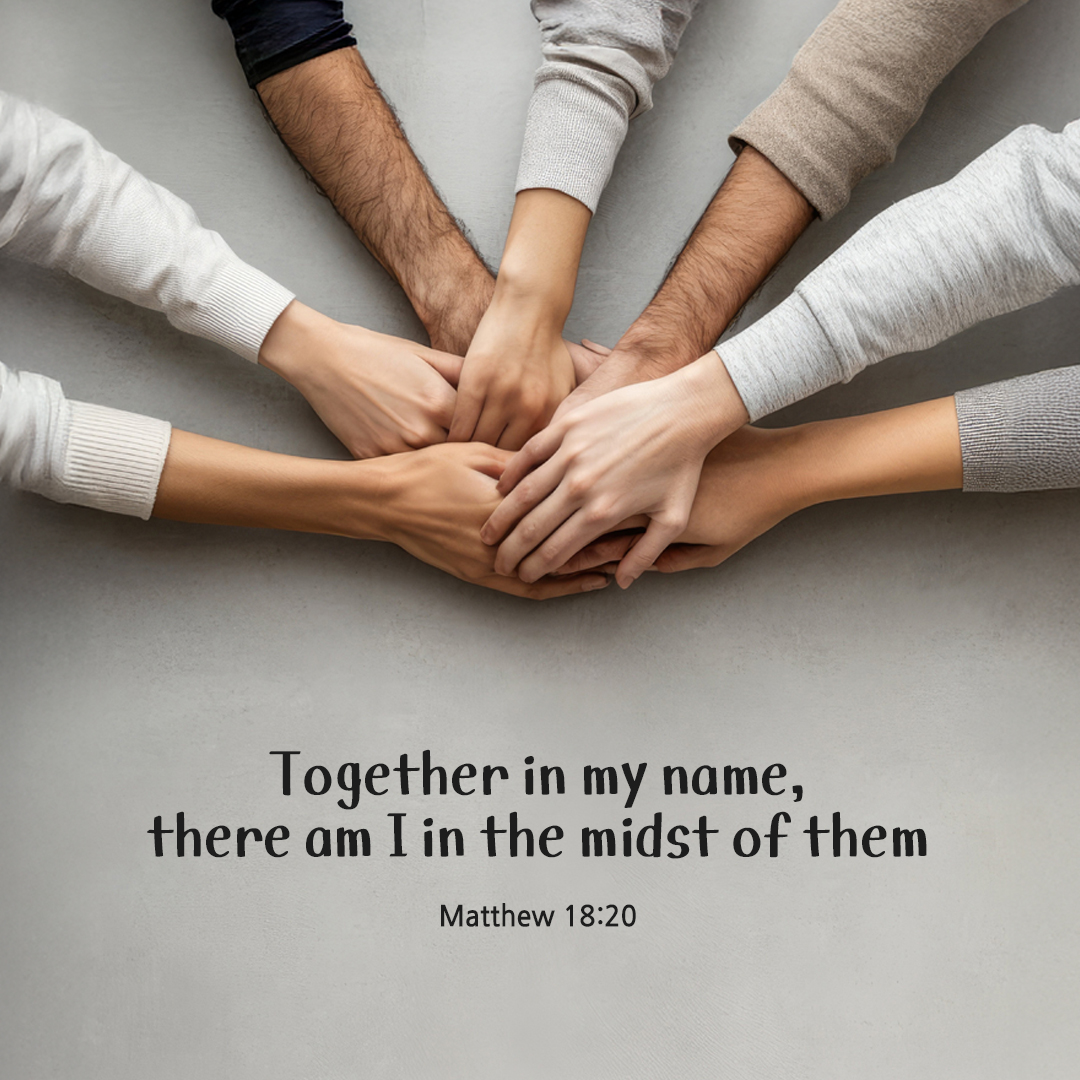 For where two or three are gathered together in my name, there am I in the midst of them. (Matthew 18:20) by pieonane Daily Bible quote image