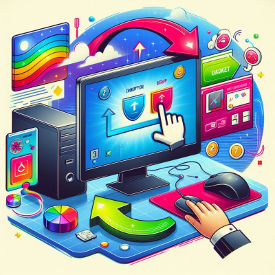 마우스 클릭으로 보안 설정을 하는 컴퓨터 화면의 그래픽 이미지