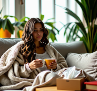 a형 독감에 걸린 여성 이미지