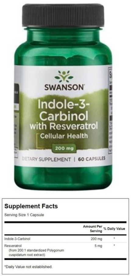 스완슨-인돌3카비놀-제품이미지와-영양성분표