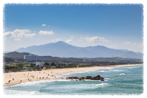 등대와 소나무 숲이 어우러진 하조대해변