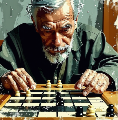 신중하게 바둑을 두고있는 할아버지