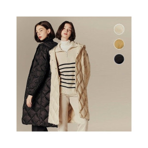 지오다노 여성 롱 경량 다운 점퍼 어니언 퀄팅 후드 패딩 코트 372914