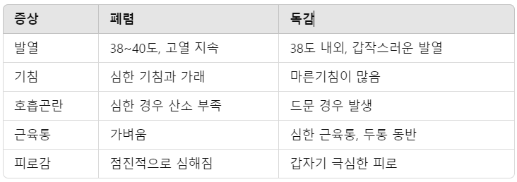 독감과 폐렴의 차이