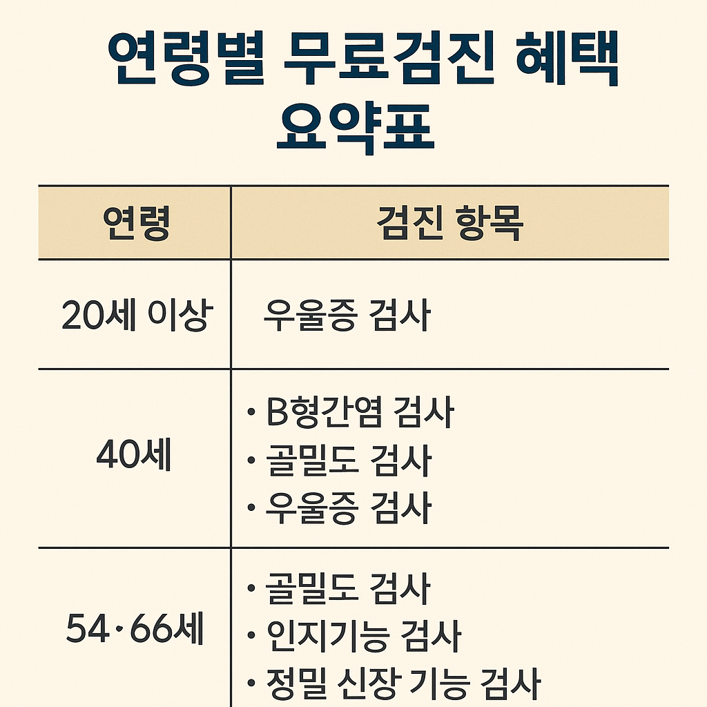 연령별 무료검진 혜택 요약표