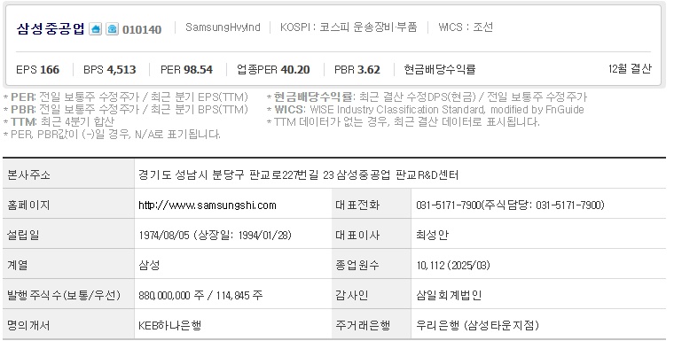 삼성중공업 주가 기업개요 (0528)