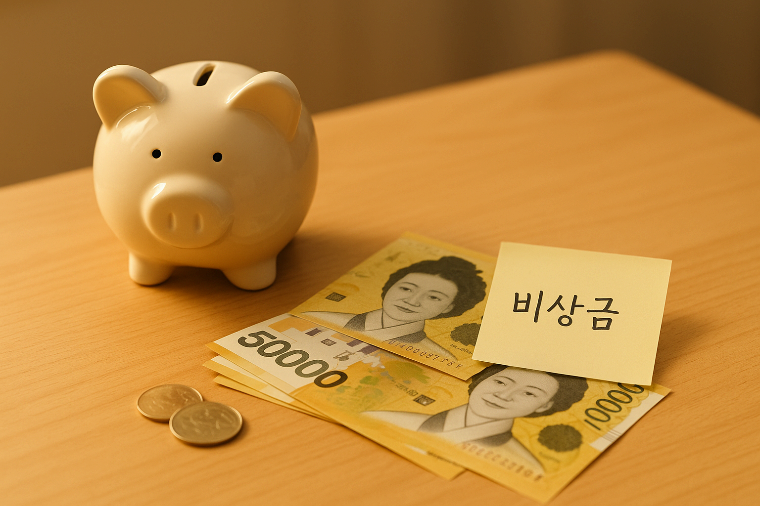 비상금을 준비하기 위해 저금통에 지폐를 모으는 모습