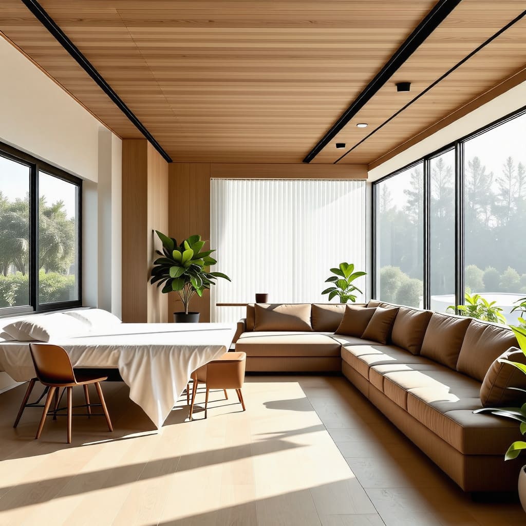 효율적으로 공간을 활용한 주택 내부의 이미지를 통해 실용성을 강조합니다.