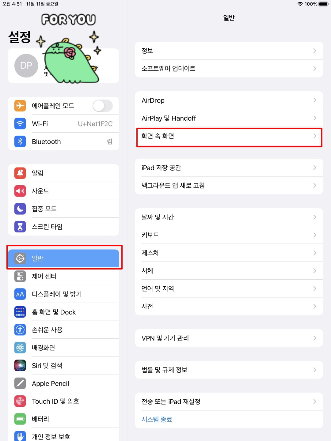 아이패드 PIP 설정 화면