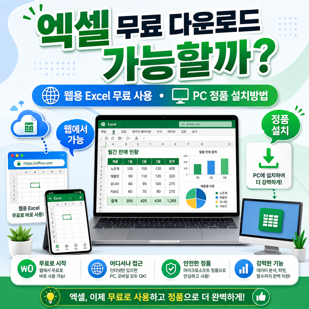 엑셀 무료 다운로드 가능할까? 웹용 Excel 무료 사용&middot;PC 정품 설치방법