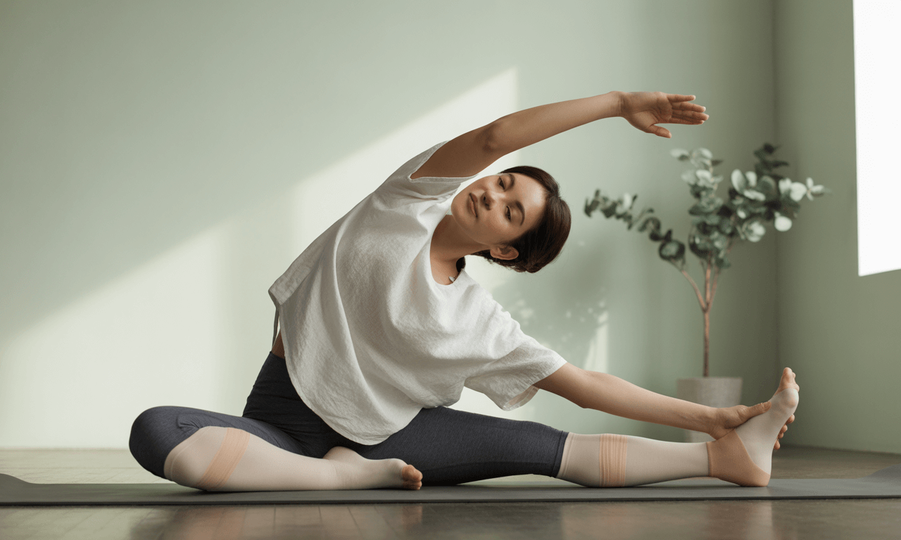 하지정맥류-운동-압박스타킹-신은-사람