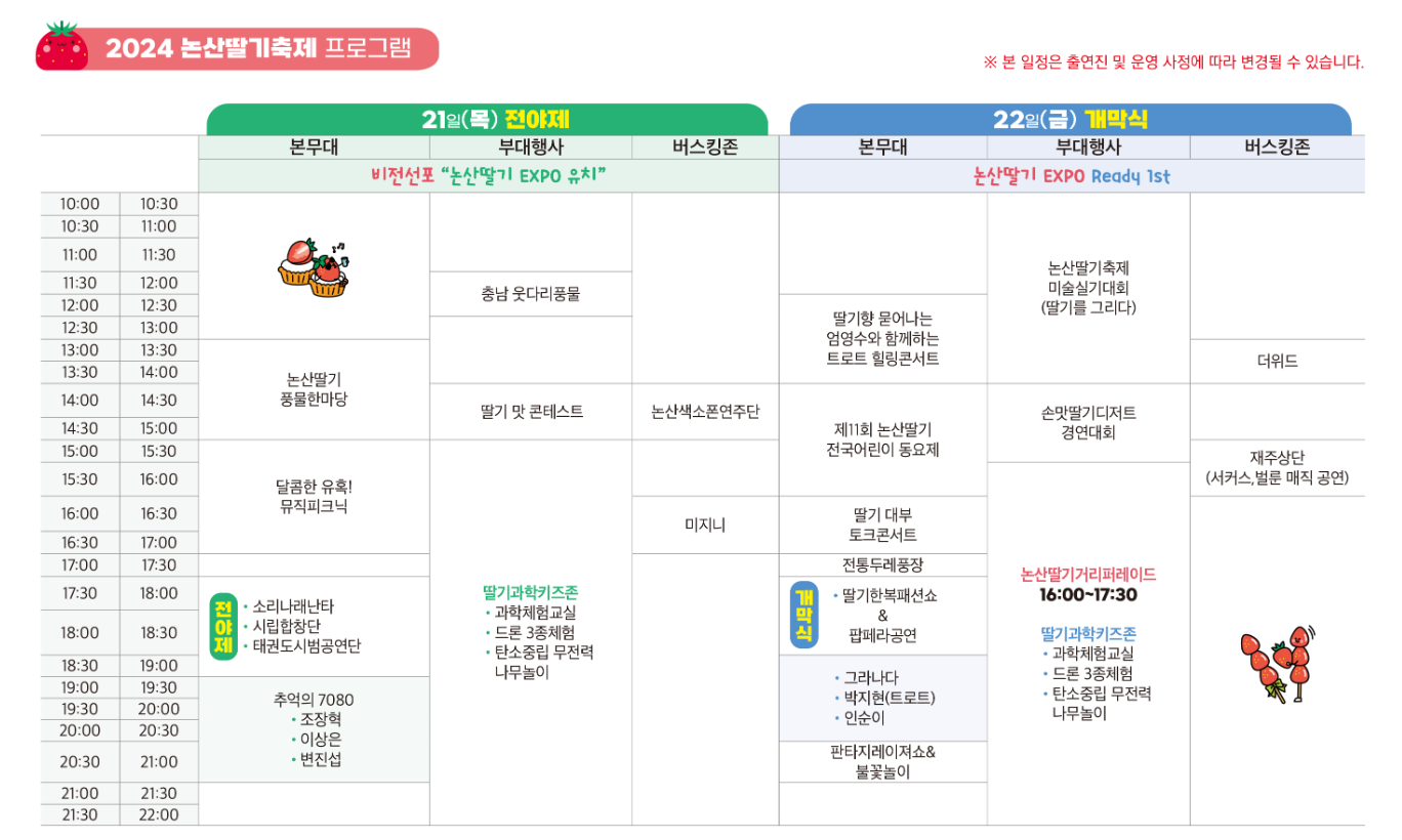 논산딸기축제 프로그램