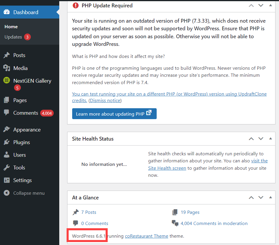 오래된 워드프레스 사이트 이전 및 업데이트 작업